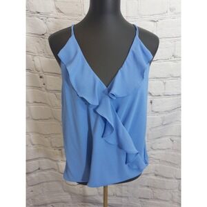 Shinestar Ruffle Wrap Front Women Size M Blue Spaghetti Strap Halter Tank Top